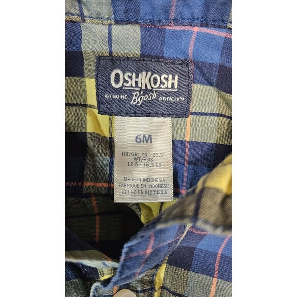 OshKosh B'Gosh Baby Boys Button Up Collar Size 6 Months Plaid Blue Long Sleeve - Picture 3 of 6